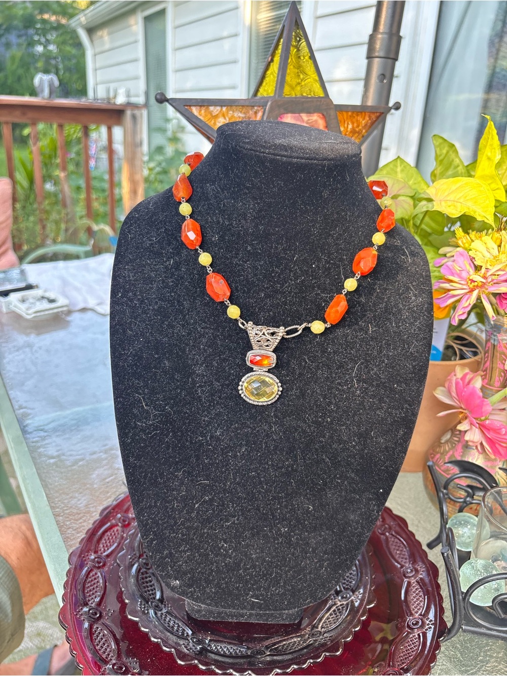 Handcrafted Orange and Yellow Gemstone Necklace